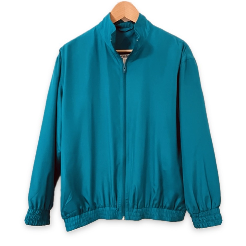 Vintage Silk Bomber Jacket WinterSilks Teal Tracksuit Windbreaker Retro 80s VTG